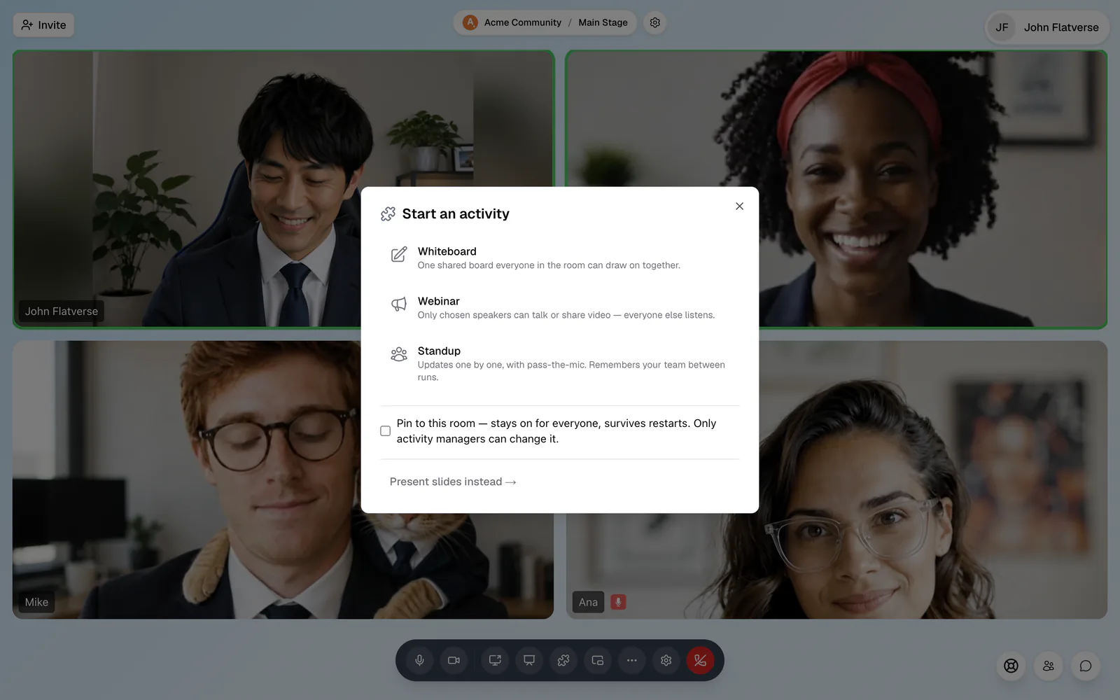 The Start an activity dialog in a Conference room