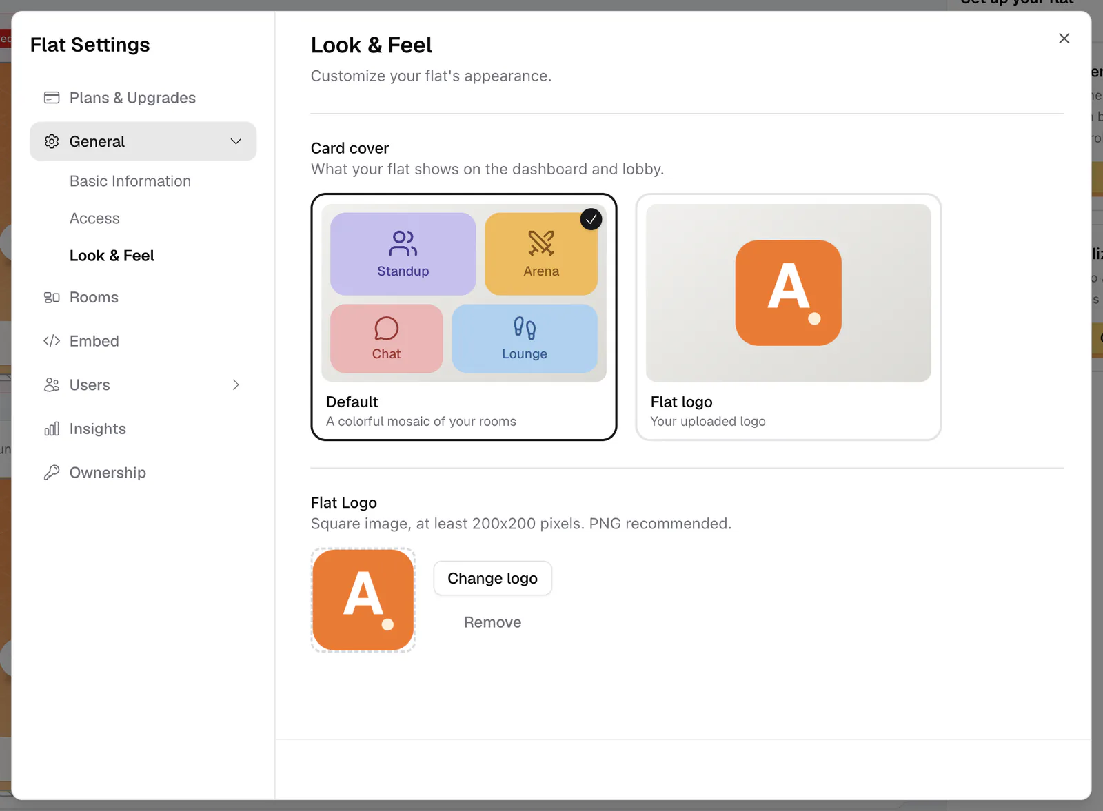 The Look & Feel settings with the card cover choice and the logo uploader