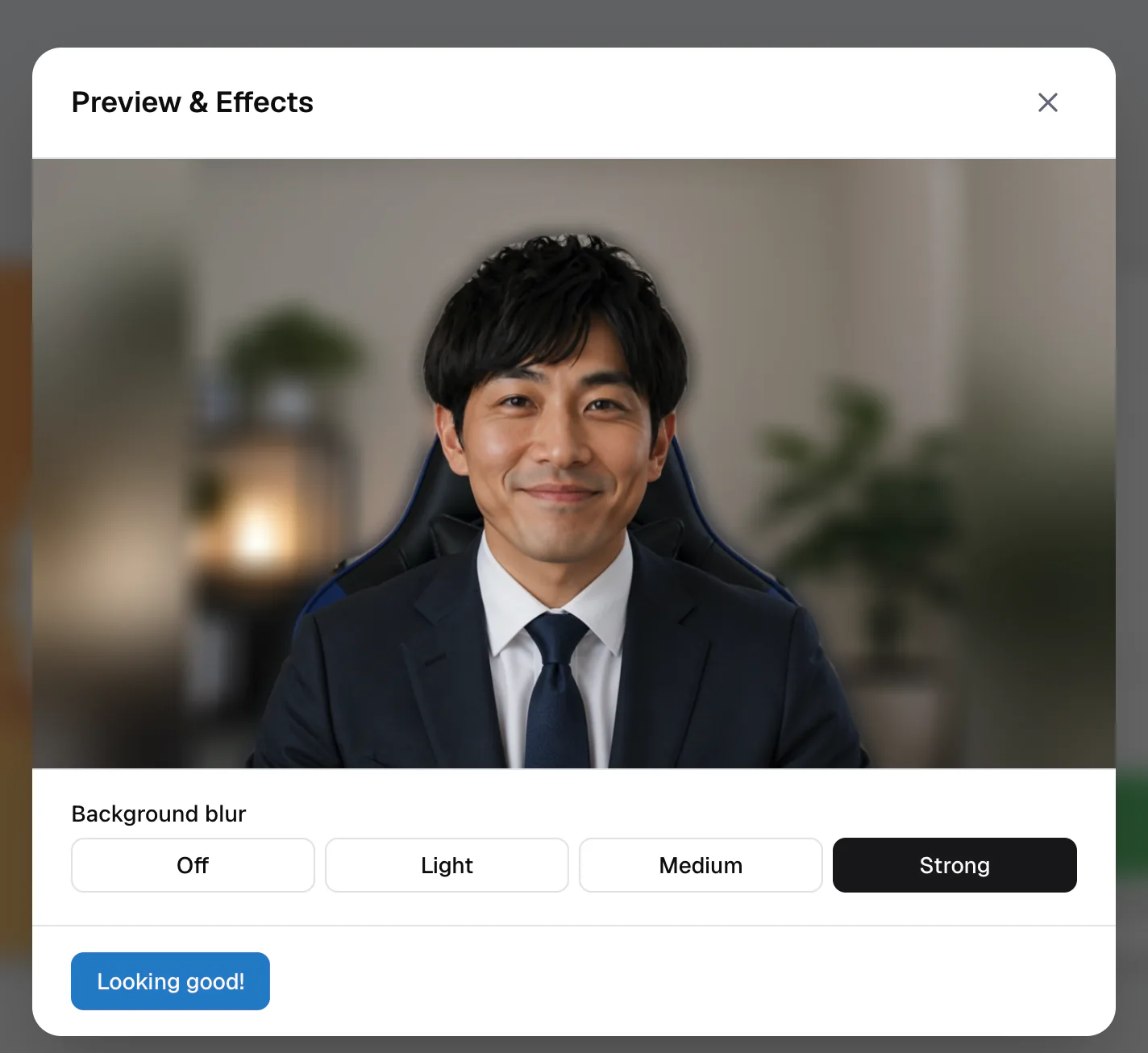 The Preview and Effects dialog with background blur options