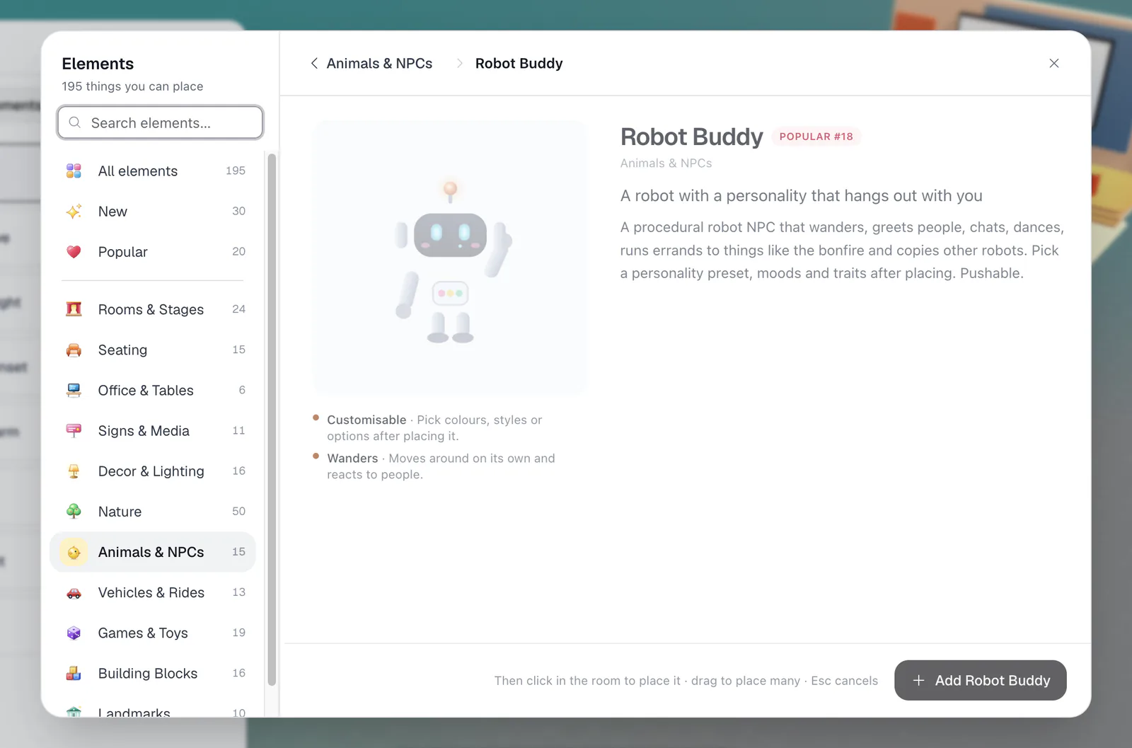 The detail view for Robot Buddy with badges and the Add button