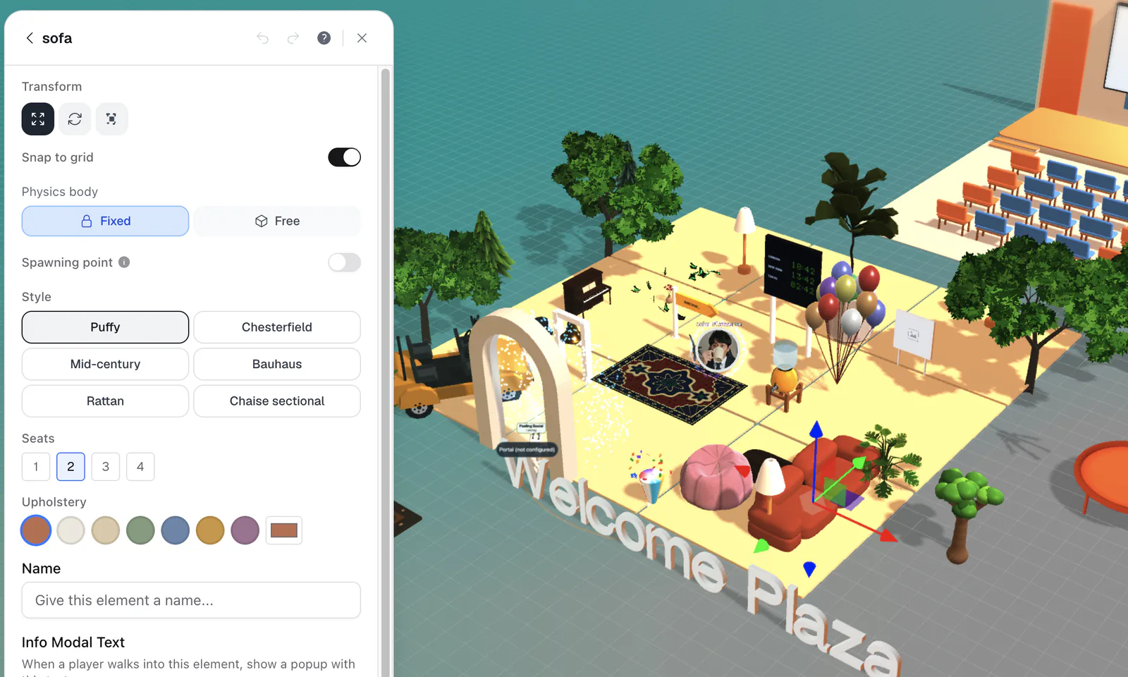 Build mode in an Open Spatial room with an element selected for editing