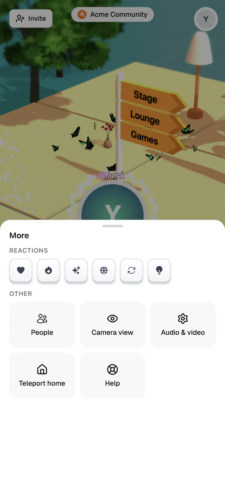The More sheet on a phone with reactions and other options