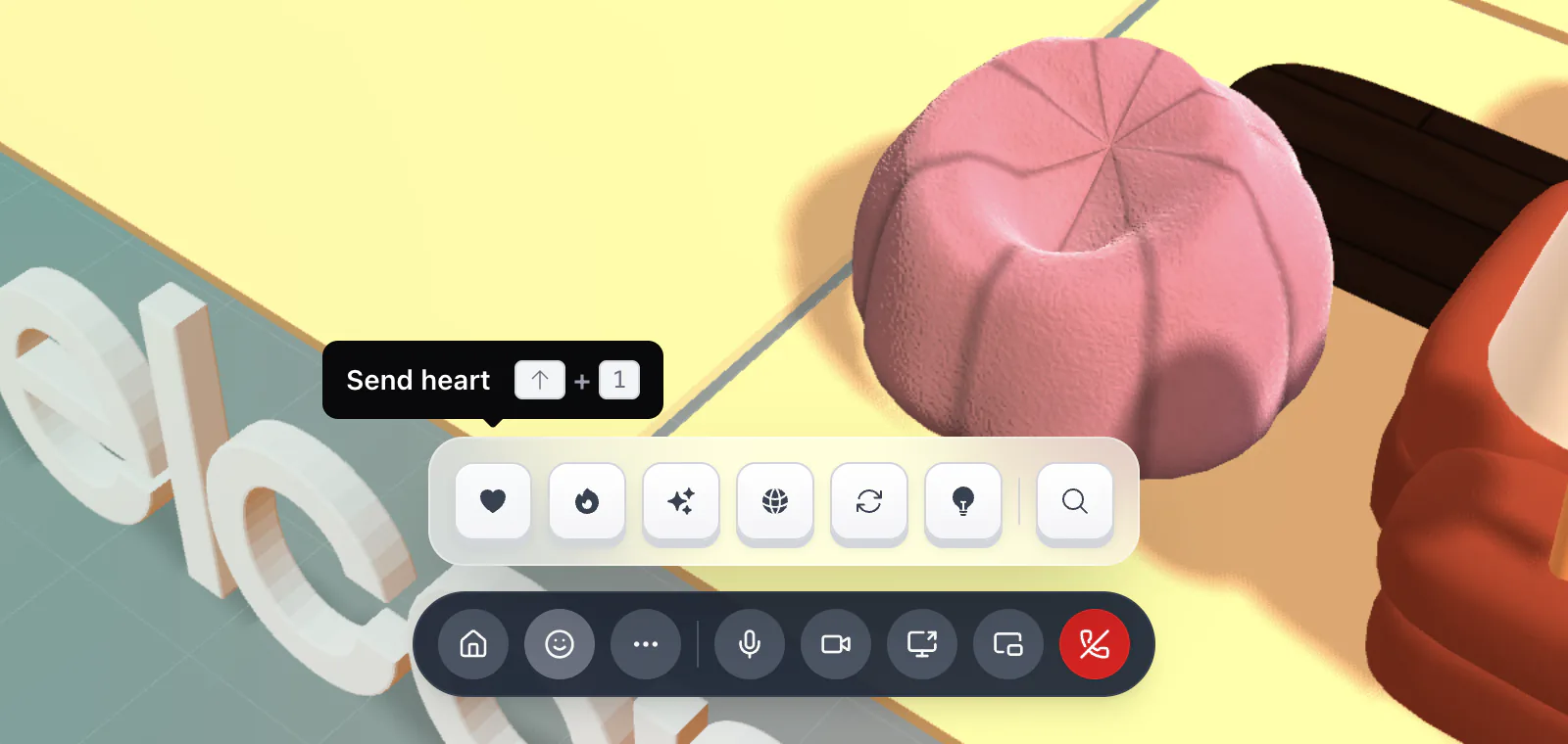 The actions tray with heart, firework, magic, bubbles, backflip, and torch buttons