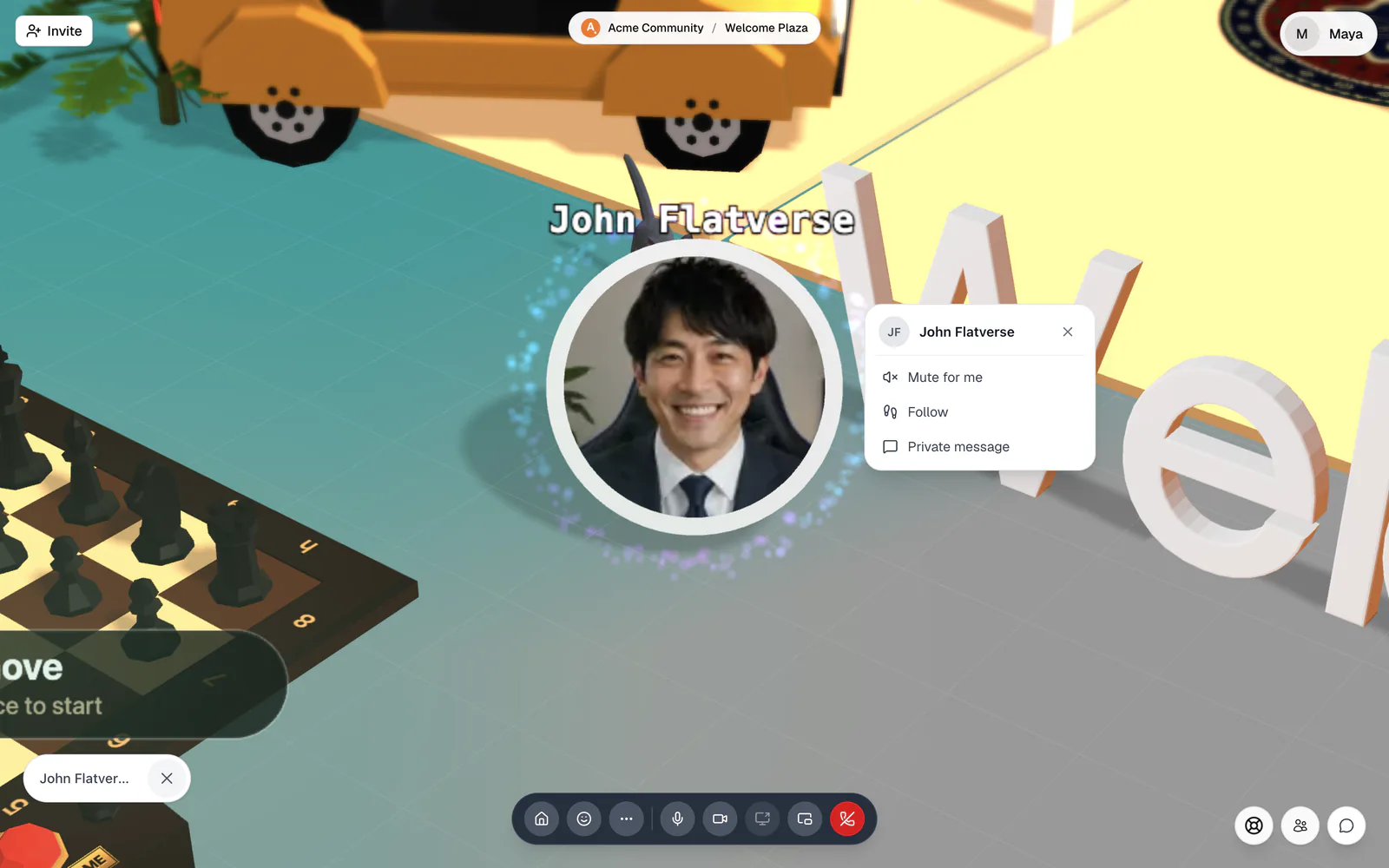 The menu that opens when you click someone's avatar