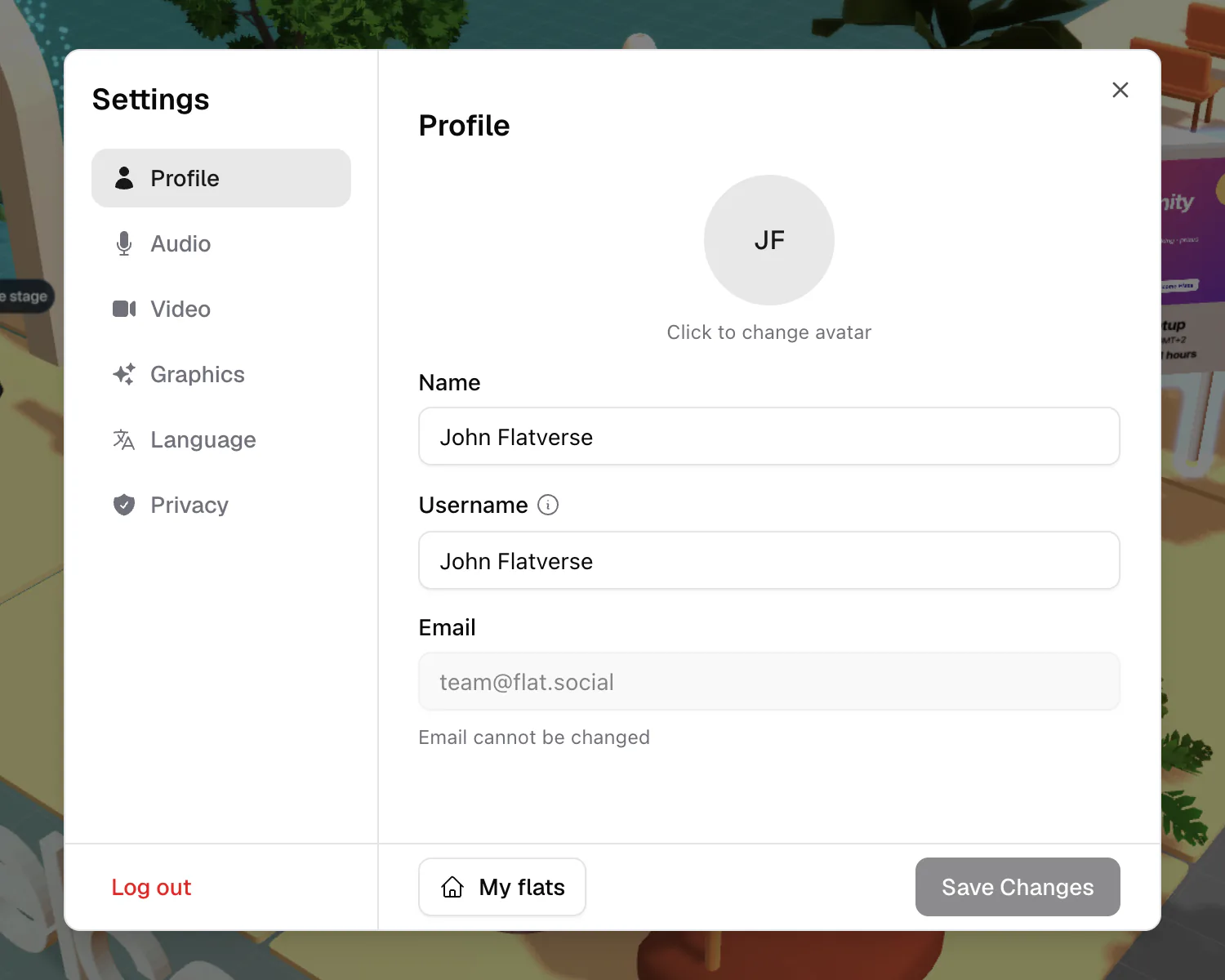 The Profile tab in Settings with avatar, name, and username fields