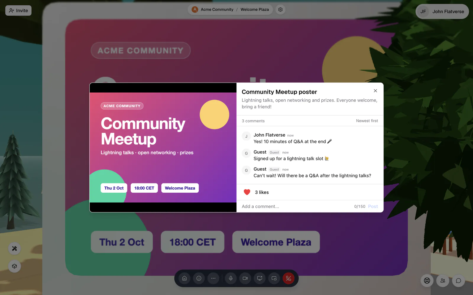 A billboard open with its likes and comments panel